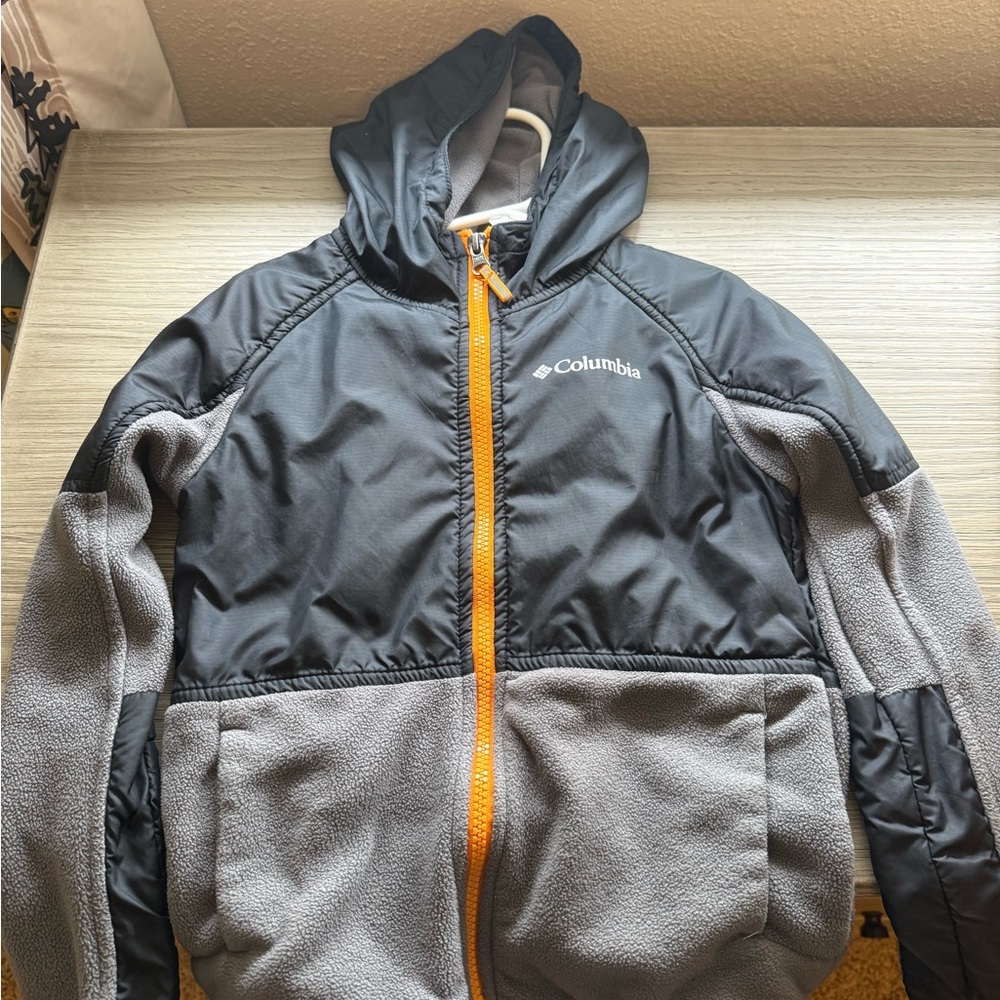 Columbia Kids Hooded Jacket in Gray with Orange Zipper